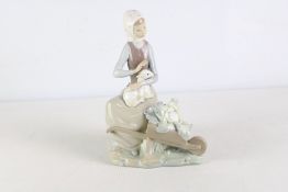 Lladró Porcelain Figure of Girl with Rabbit and Wheelbarrow