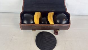 LINDOS leather boules case with boules and accessories