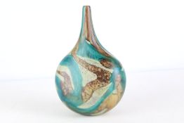 Signed Mdina glass bud vase with marbled turquoise decoration (height 25cm)