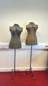 Pair of Wicker Mannequin Torsos on Iron Stands