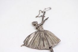 Silver dancer pin brooch with safety chain Weight