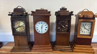 Group of Four Wooden Mantel Clocks, converted to battery