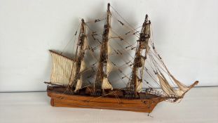 Wood and Canvas Model of a Three-Masted Sailing Ship