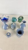 Blue Jasperware and Art Glass Assortment