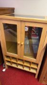 Contemporary Light Oak Wood Drinks Cabinet with Granite Top and Bottle Rack
