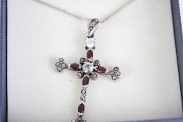 Boxed silver & stone cross & chain