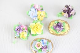Collection of bone china flower brooches