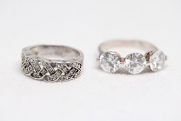 2x Silver rings set with white stones