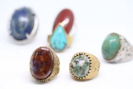 Collection of large gents rings set with hardstone