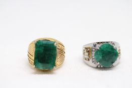2x Gents rings set with hardstone possibly emerald