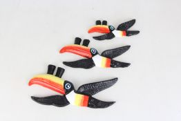 Set of 3 cast iron flying toucans
