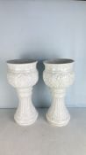Pair of West German White Glazed Moulded Ceramic Jardinières
