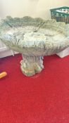 Composition Stone Foliate Birdbath on Stump Pedest