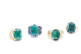 4x Gents rings set with hardstone - possibly emera