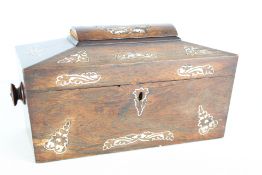 Anglo-Indian hardwood writing slope, the hinged lid inlaid with scrolling foliate motifs in bone,