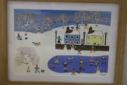Gordan Barker framed mixed media snow scene