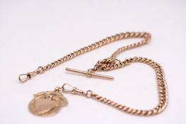 9ct rose Gold albert chain t-bar & fob Weight 21.6g