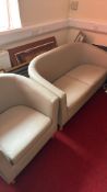 Two-Piece Cream Leather Upholstered Suite