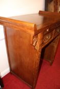 Chinese hardwood altar or console table, with raised scroll end supports above two foliate-carved