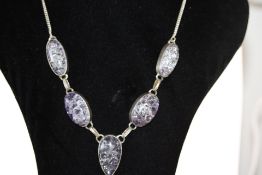 925 Silver Necklace with Lavender Coloured Crystal