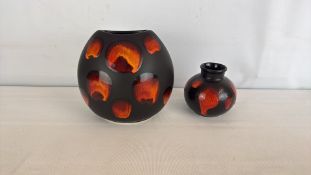 Poole Pottery black and iron-red glazed stoneware bowl and vase, England