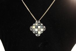 925 Silver Chain with Unmarked Gemmed Pendant.