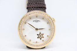 Ladies Rotary Quartz Watch with Gemset Bezel and D