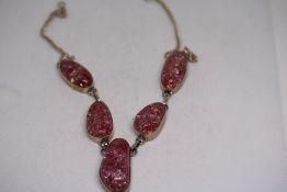 925 Silver Necklace with Pink Crystal clasp A.F