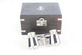 Boxed black & white opera glasses
