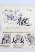 Cummings: Two satirical cartoon drawings, ink on paper