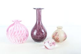 Group of studio art glass vases and paperweight