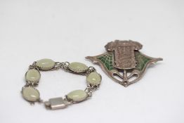 White Metal/ Silver? Arabian Brooch along with Gre