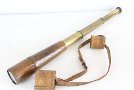 Brass Three-Draw Military Telescope with Leather Case and Strap