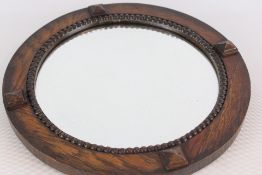 Circular Oak Wall Mirror with Beaded Slip