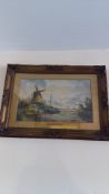 English School: ‘A Dutch Waterway’, watercolour on paper, framed (39cm x 54cm including frame)