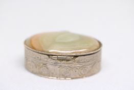 White Metal/Silver Pill Box with Polished Stone To