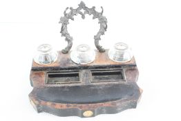 Victorian walnut and glass writing stand with cast-metal handle