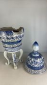 Blue and White Ceramic Table Brazier with Tripod S