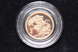 1991 Half Sovereign in case with coa