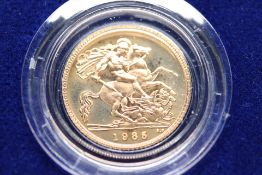 1985 Half Sovereign in case with coa