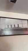 Framed Photograph of a Four-Funnel Ocean Liner (49.5cm x 92cm including frame)