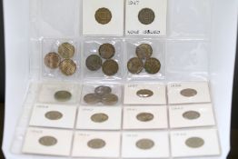 1937 - 1947 3 pence pieces to include 1947 none is