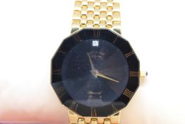 Gents Rotary Gold Plated Diamond Quartz Watch with faceted Domed Crystal in box with spare links and