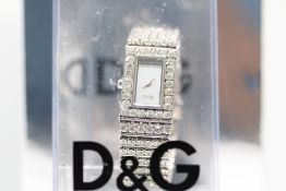 Ladies Dolce & Gabbana D & G Time White Crystal Quartz Watch In Box with Papers.