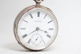 Victorian Silver cased A.W.W. Co Waltham Mass pocket watch with sub second dial & key - currently ti