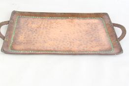 Keswick school of industrial art hammered copper tray, stamped to base J.P