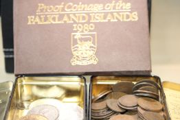 Collection of early & modern British coins to include a Falkland island 1980 proof coin set