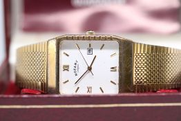 Gents Gold Plated Rotary Quartz Watch with White Dial, Date and Cabochon Crown in Box with Booklet.