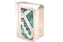 Mexican Sterling Silver Pill Box with Malachite Inlay