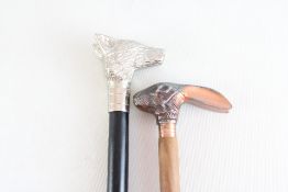 Two Decorative Wolf and Hound Head Walking Canes